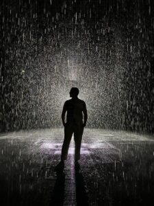 rain room man standing